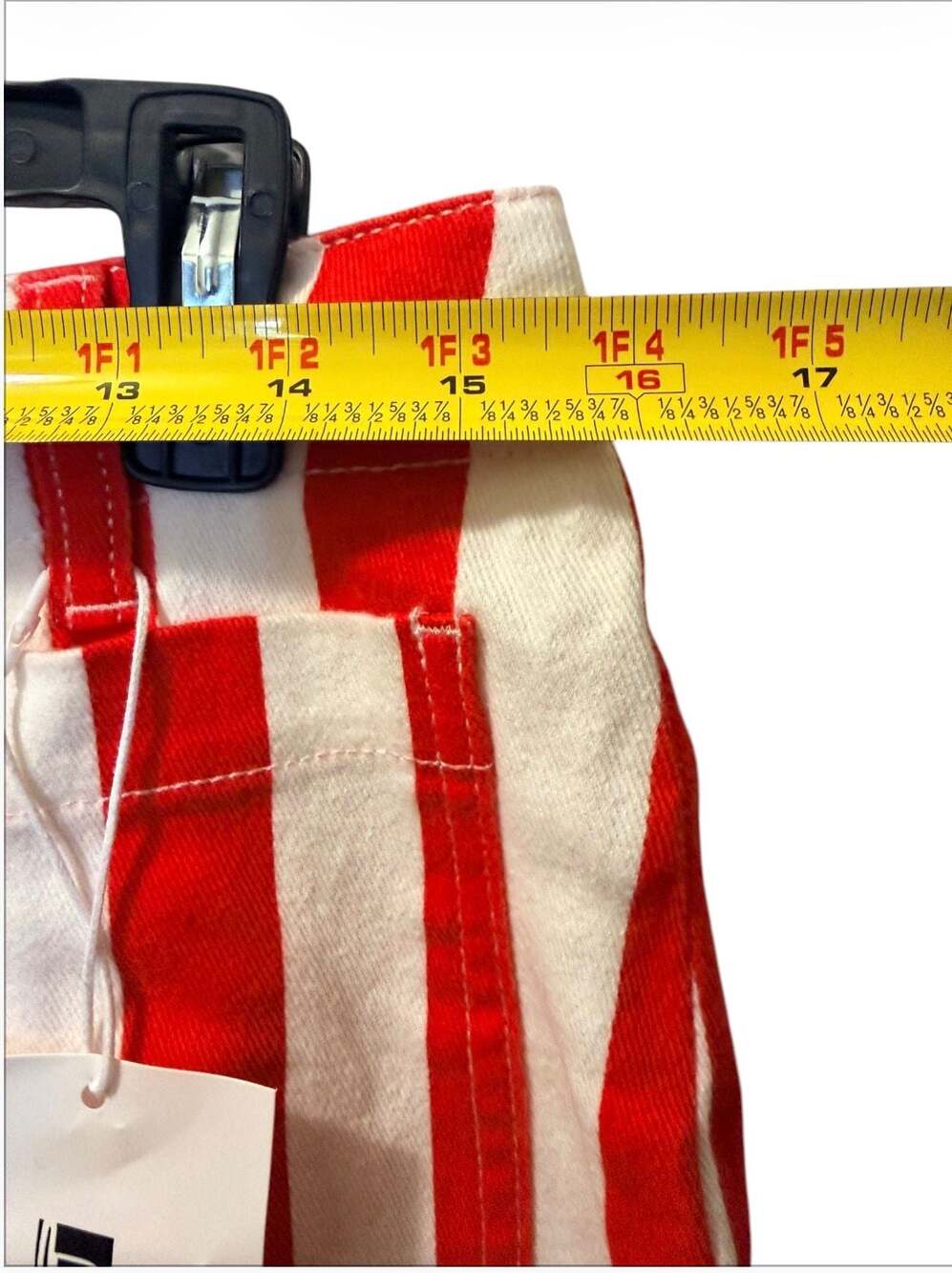 Imily Bela Women's Red and White Striped High Waisted Cropped Denim Jeans 12 - Picture 4 of 6